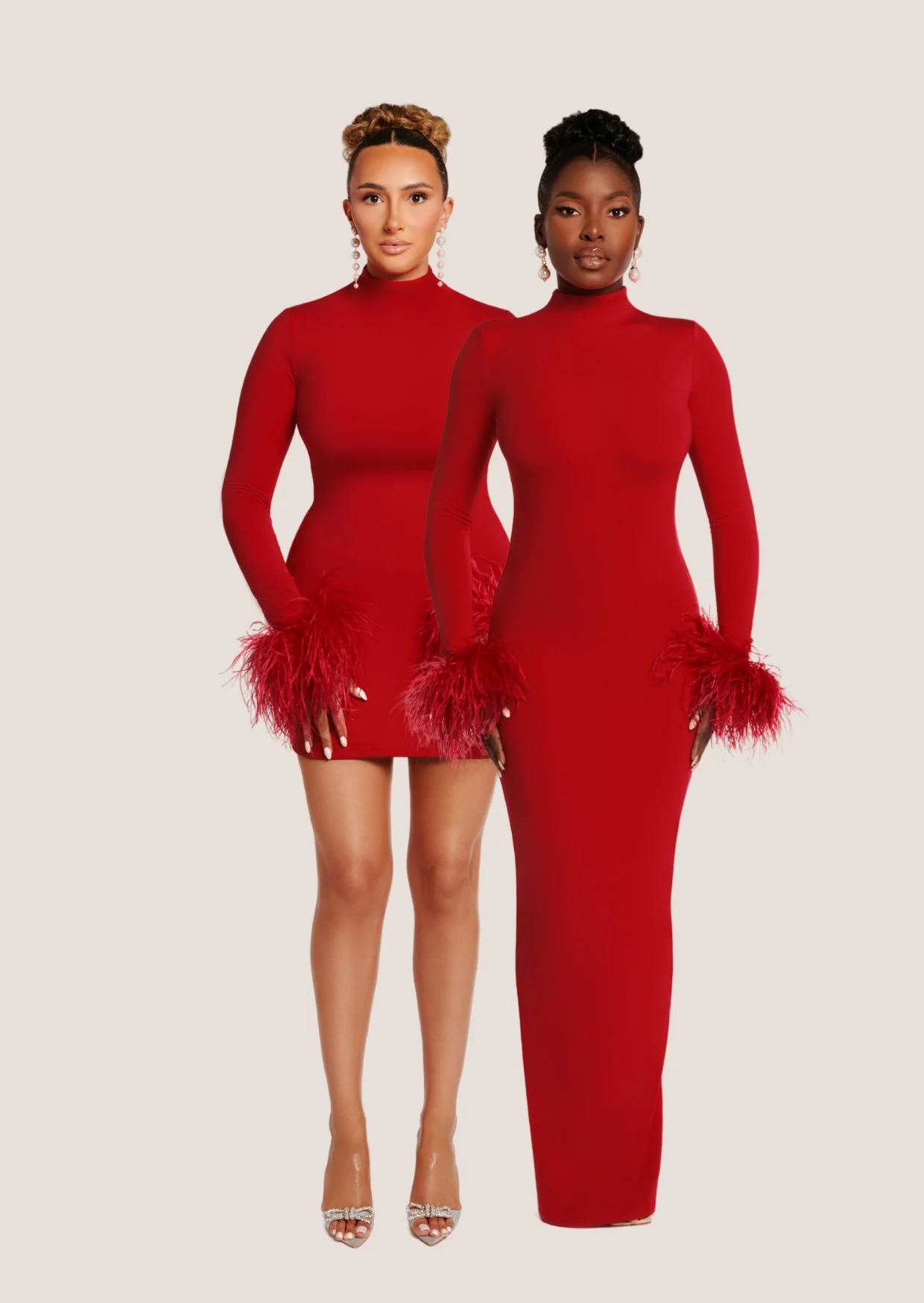Asari Feather Mini Dress Cherry Red - Image 2